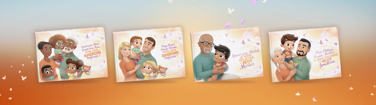 En leur offrant un livre personnalisé, montrez-leur toute l'affection que vous leur portez. Mettez en vedette Mamie (avec ou sans Papy) + son petit-enfant !
