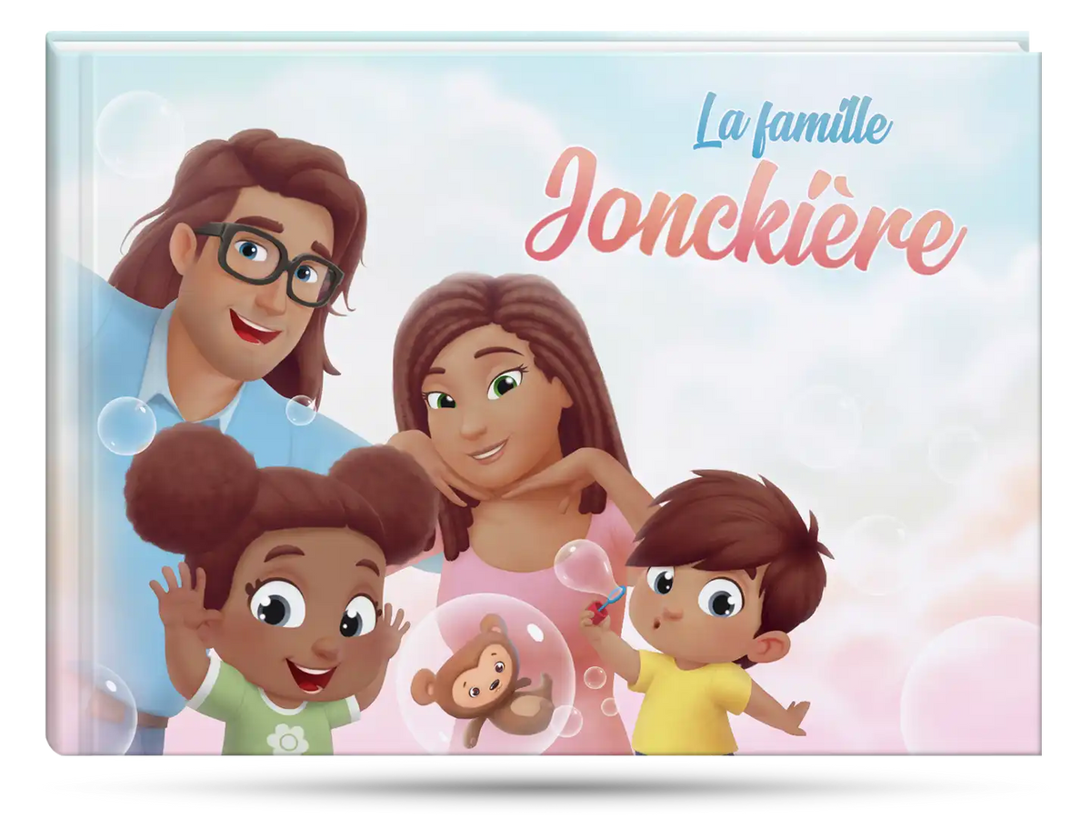 Livre personnalisé pour Papa, Maman et deux enfants.