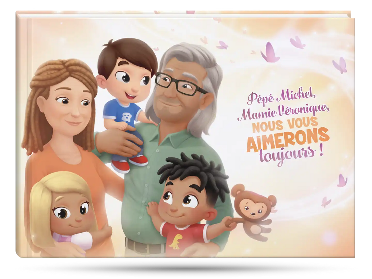 Livre personnalisé pour trois petits enfants et Mamie et Papy.